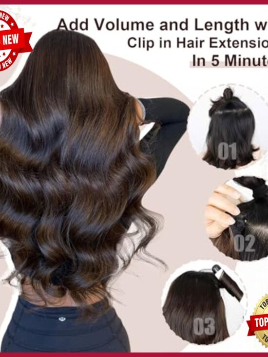 20 Inch Human Hair Clip-In Extensions, 6 Pieces, 120g, Straight
